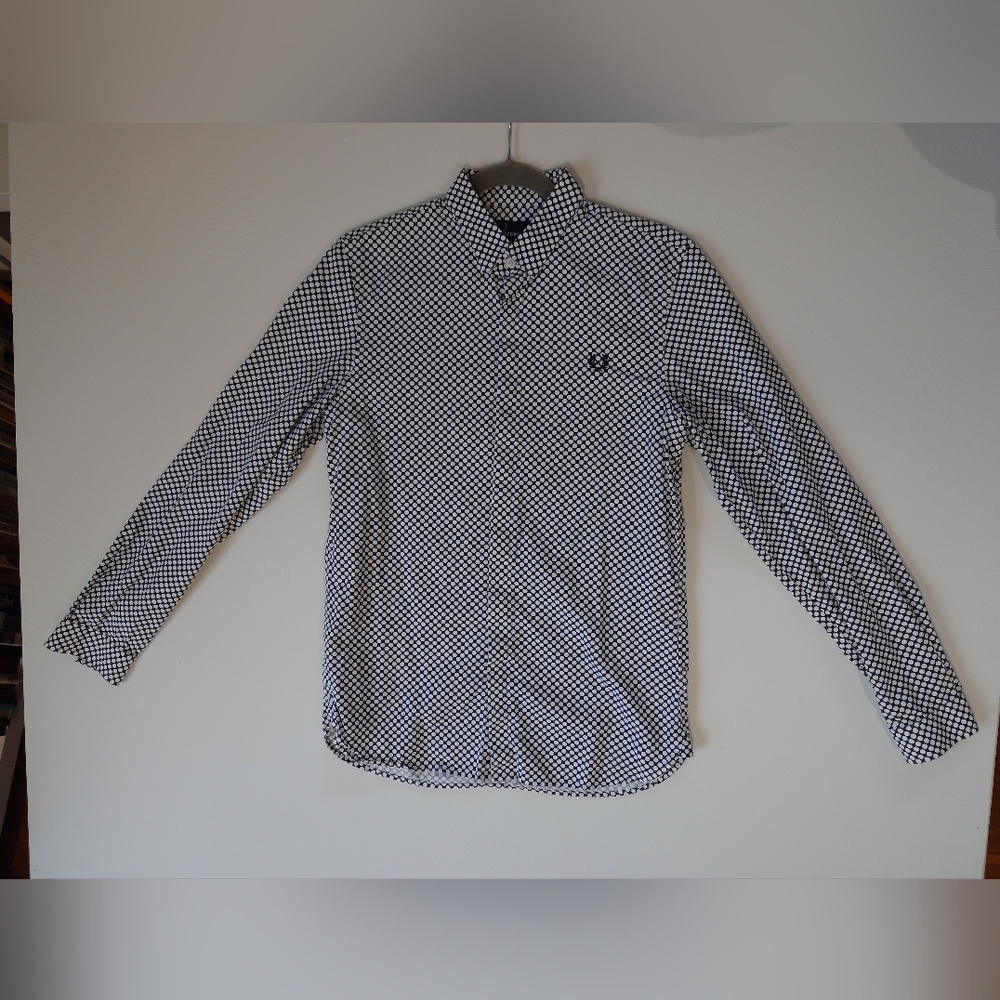 Fred Perry Cotton Navy Blue Long Sleeve Regular Shirt Polka Dots